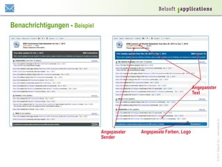 ©2014BelsoftAG|www.belsoft.ch
Benachrichtigungen - Beispiel
Angepasste Farben, Logo
Angepasster
Text
Angepasster
Sender
 