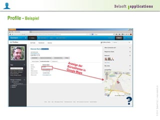 ©2014BelsoftAG|www.belsoft.ch
Profile - Beispiel
Anzeige derBüroadresse inGoogle Maps
 