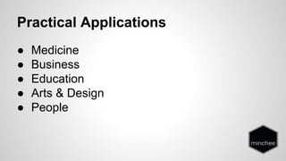 Practical Applications 
● Medicine 
● Business 
● Education 
● Arts & Design 
● People 
 
