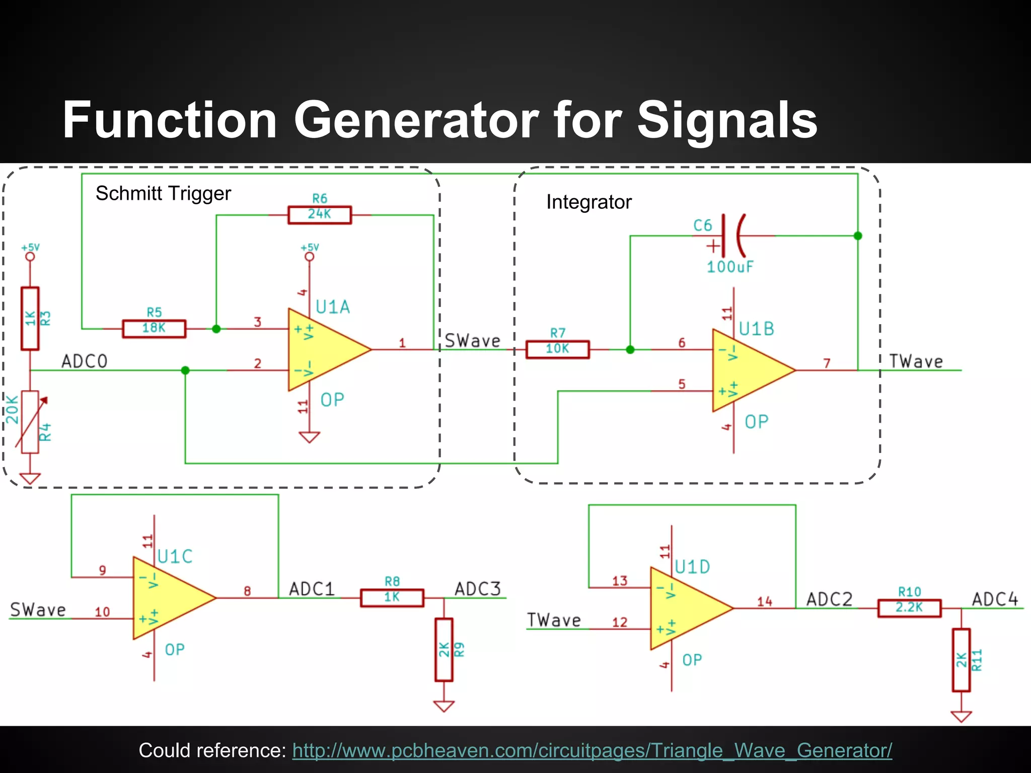 Function Generator for Signals
Schmitt Trigger Integrator
Could reference: http://www.pcbheaven.com/circuitpages/Triangle_Wave_Generator/
 