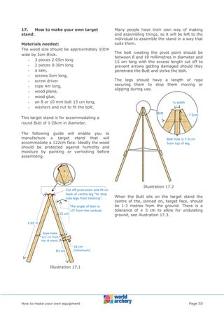 How to make your own equipment Page 50
17. How to make your own target
stand:
Materials needed:
The wood size should be ap...