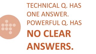 TECHNICAL Q. HAS
ONE ANSWER.
POWERFUL Q. HAS
NO CLEAR
ANSWERS.
 