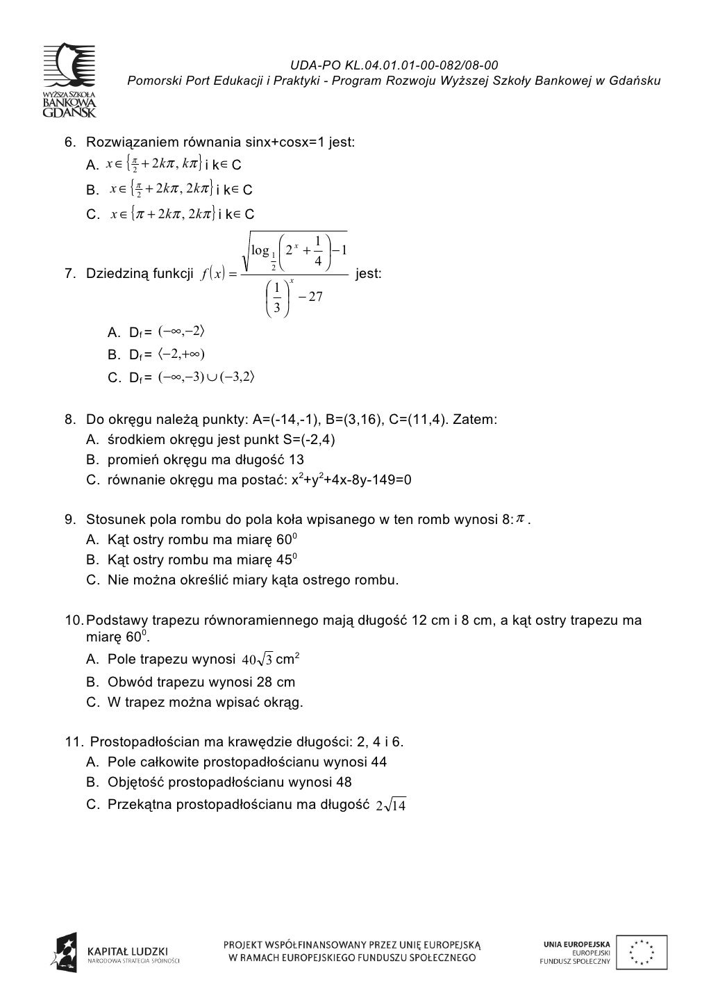 Test Z Matmy Klasa 4