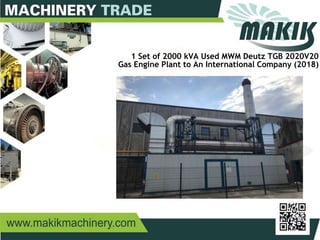 31
1 Set of 2000 kVA Used MWM Deutz TGB 2020V20
Gas Engine Plant to An International Company (2018)
 