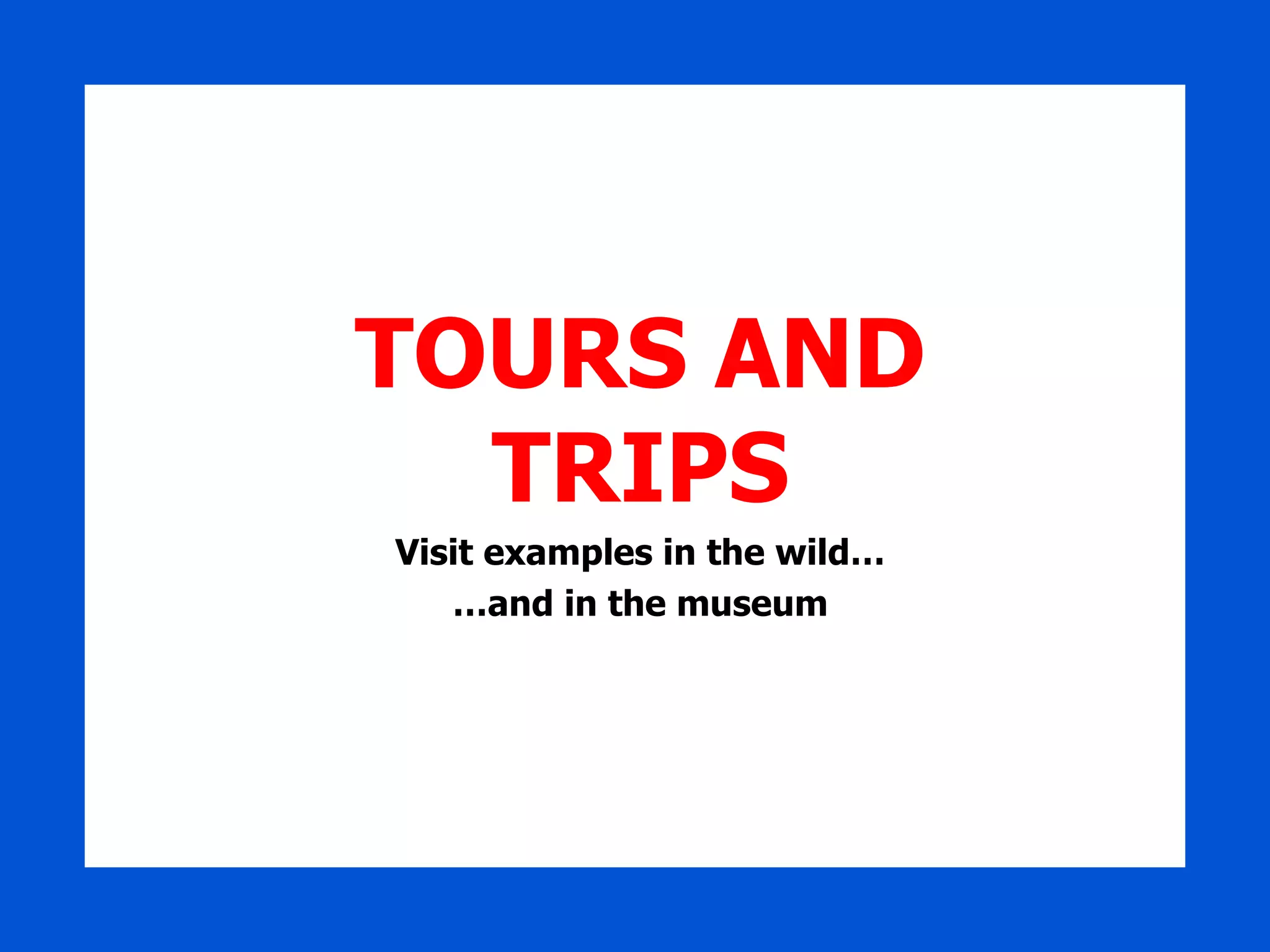 TOURS AND TRIPS Visit examples in the wild… … and in the museum 
