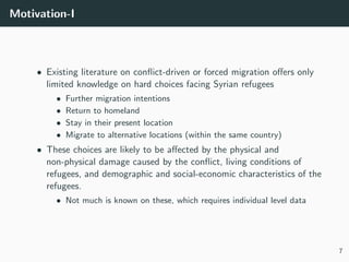 Motivation-I
• Existing literature on conﬂict-driven or forced migration oﬀers only
limited knowledge on hard choices faci...