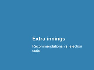 Extra innings
Recommendations vs. election
code
 