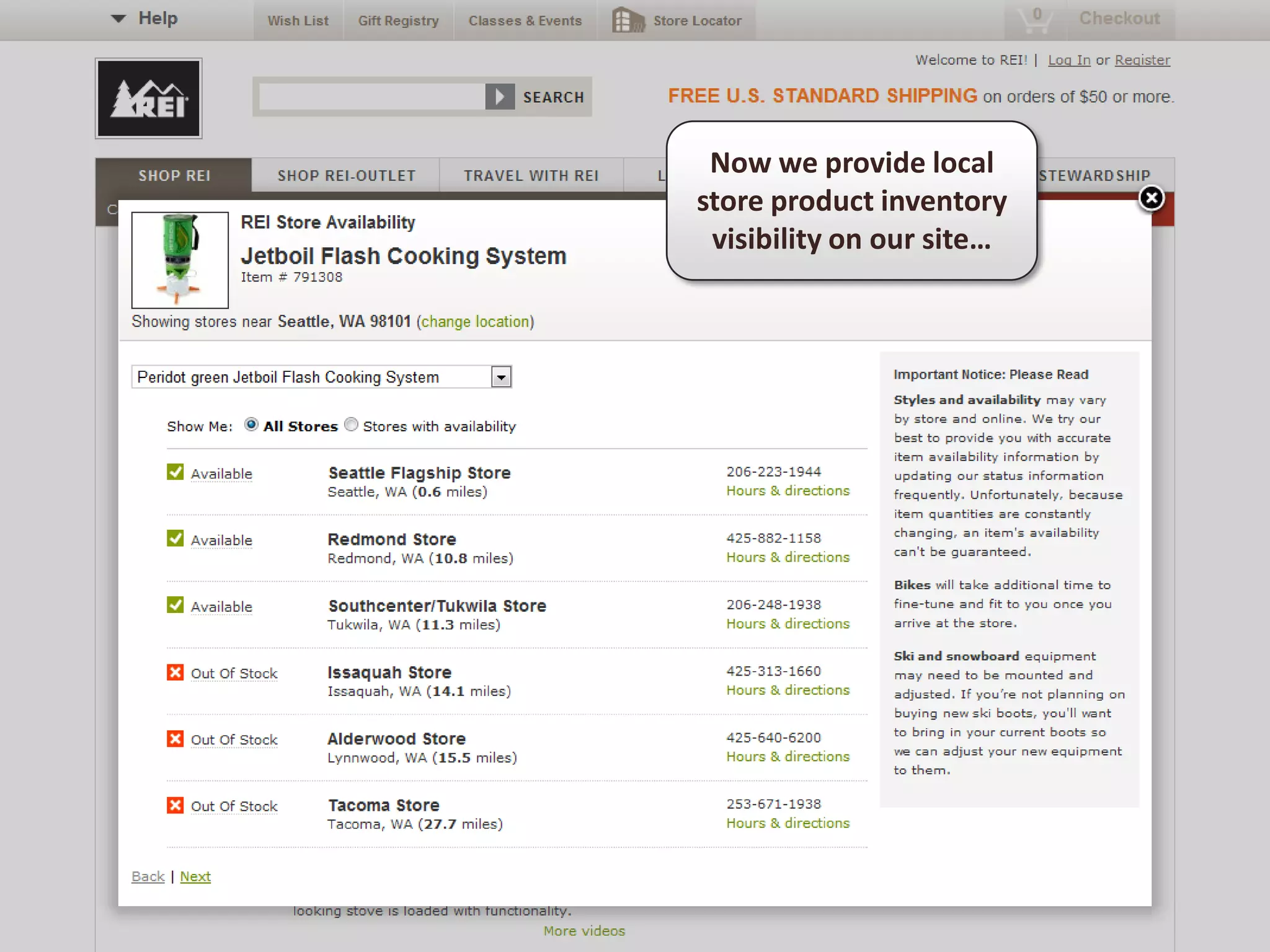 Now we provide local
store product inventory
 visibility on our site…
 