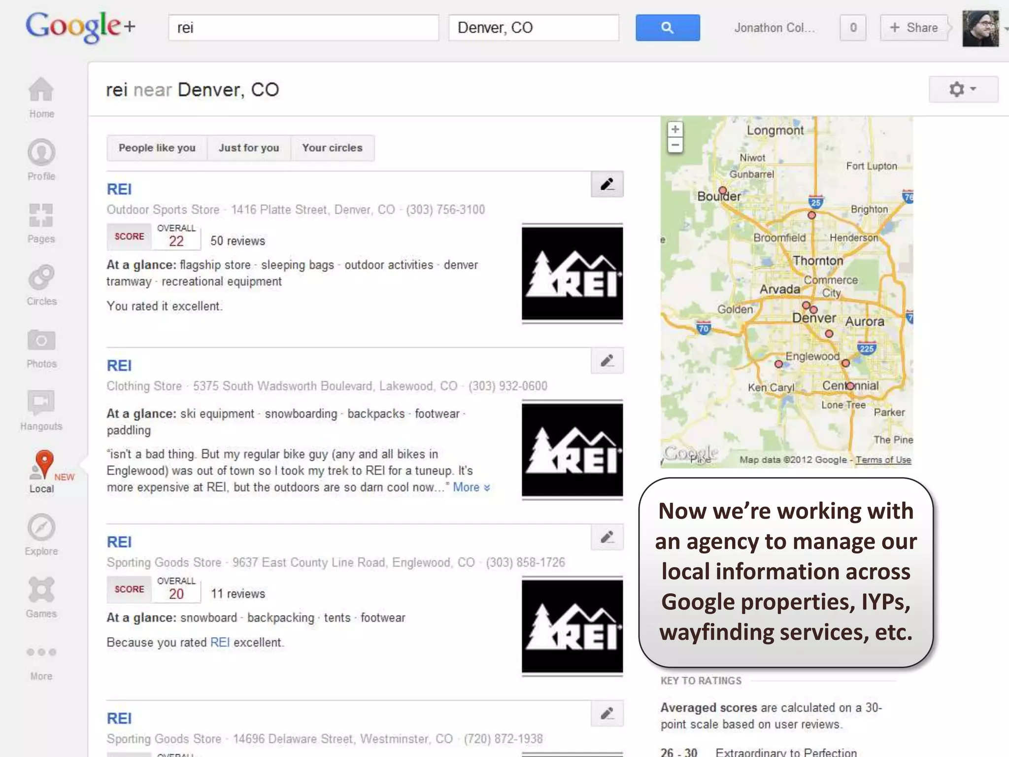 Now we’re working with
an agency to manage our
 local information across
 Google properties, IYPs,
wayfinding services, etc.
 