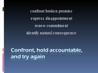 confront broken promise express disappointment renew commitment identify natural consequence 