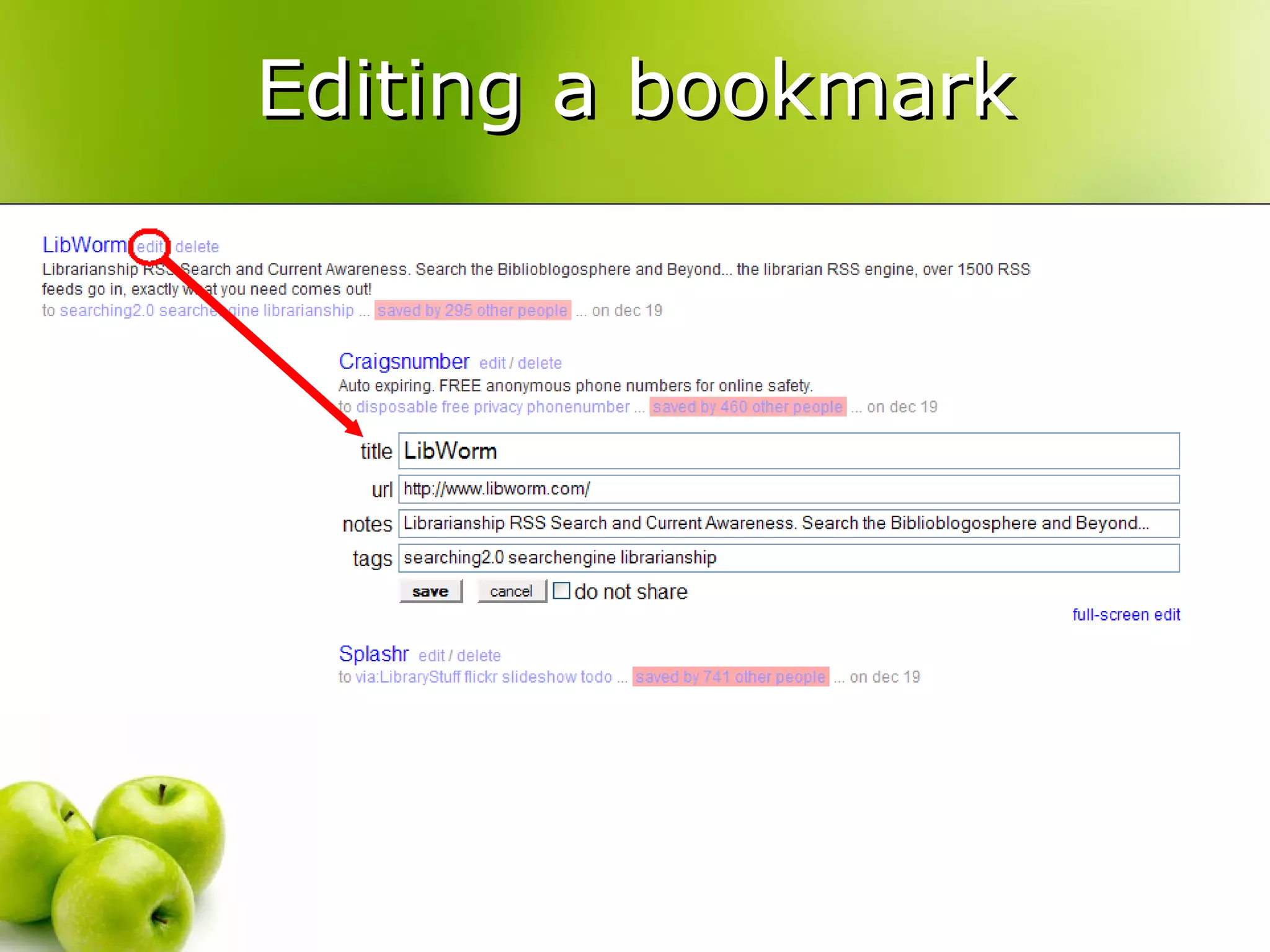 Editing a bookmark 