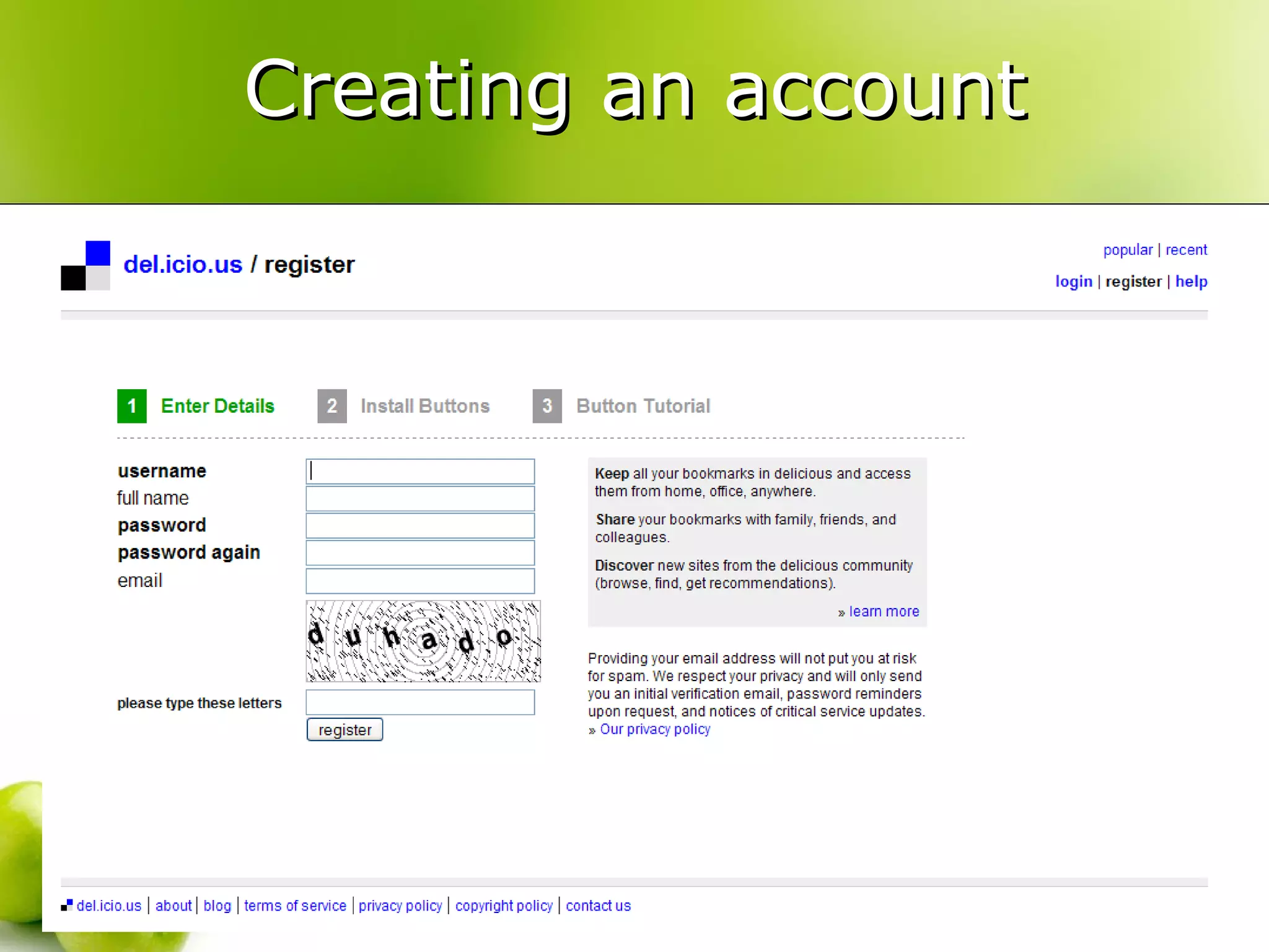 Creating an account 