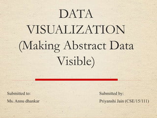 DATA
VISUALIZATION
(Making Abstract Data
Visible)
Submitted to: Submitted by:
Ms. Annu dhankar Priyanshi Jain (CSE/15/111)
 