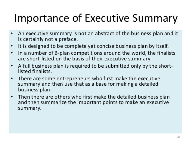 business plan summary importance