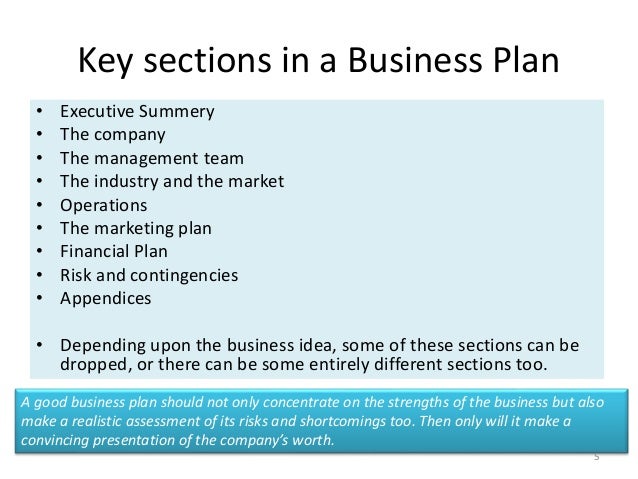 two main sections of a business plan