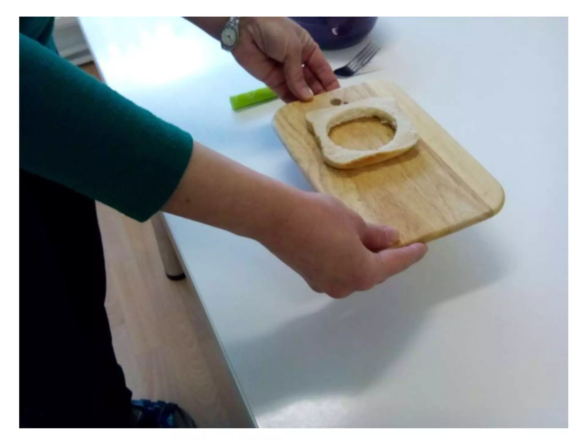 Making a fried egg in a toast - work skill