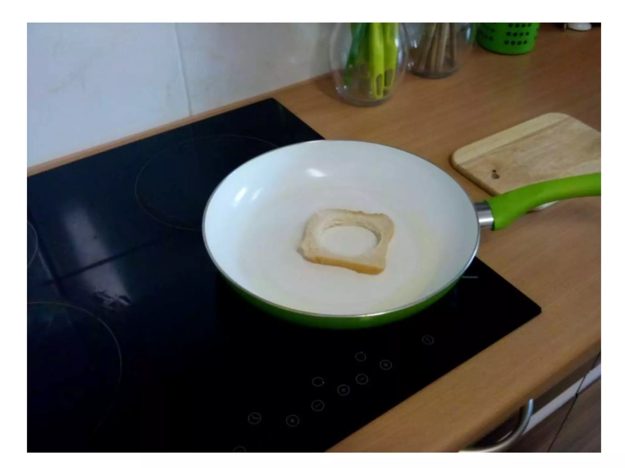 Making a fried egg in a toast - work skill