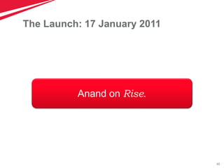 45
The Launch: 17 January 2011
Anand on Rise.
 