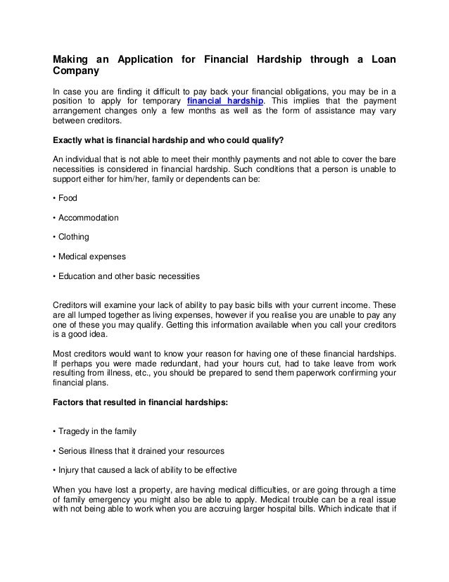 Making An Application For Financial Hardship Through A Loan Company Financial Hardship Application Template