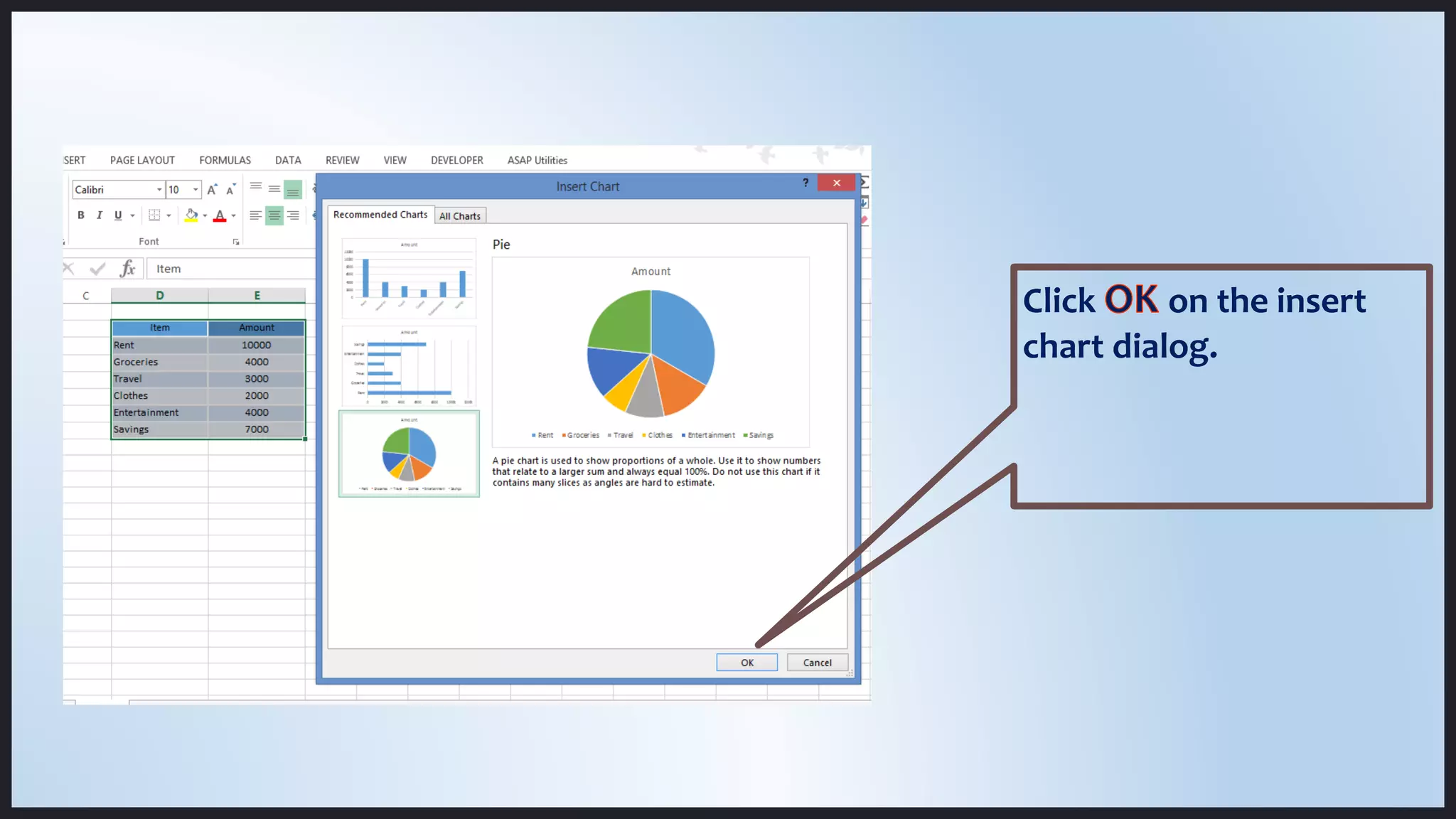 Click on the insert
chart dialog.
 