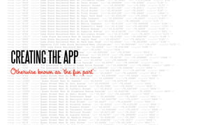 CREATING THE APP
Otherwise known as ‘the fun part’
 
