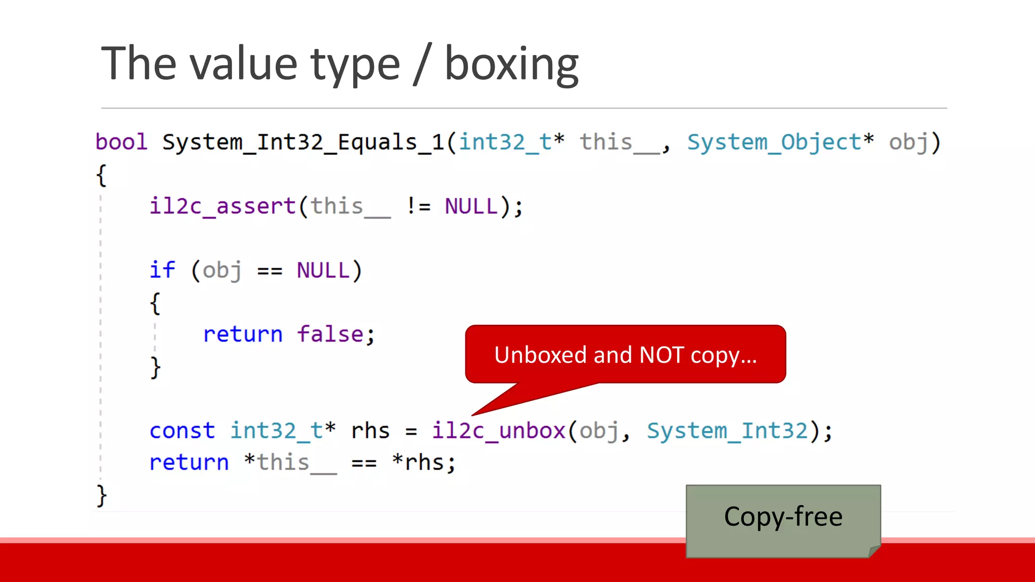 The value type / boxing
Unboxed and NOT copy…
Copy-free
 
