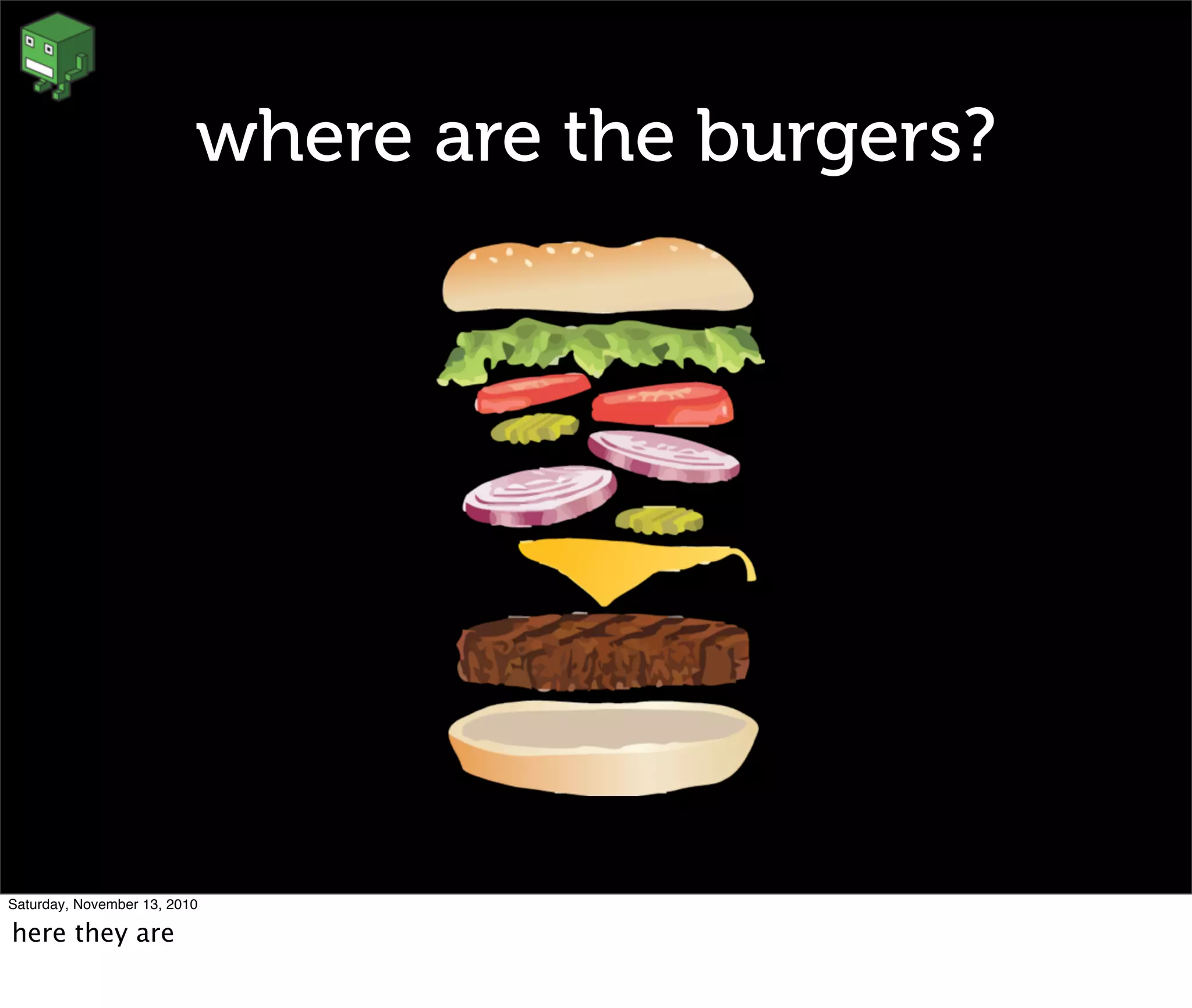 where are the burgers?
Saturday, November 13, 2010
here they are
 