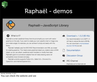 Raphaël - demos
Saturday, November 13, 2010
You can check the website and see
 