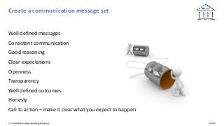IT Knowledge Bank www.itknowledgebank.com Page 18
Create a communication message set
Well defined messages
Consistent comm...