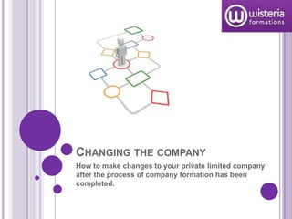 CHANGING THE COMPANY
How to make changes to your private limited company
after the process of company formation has been
completed.
 