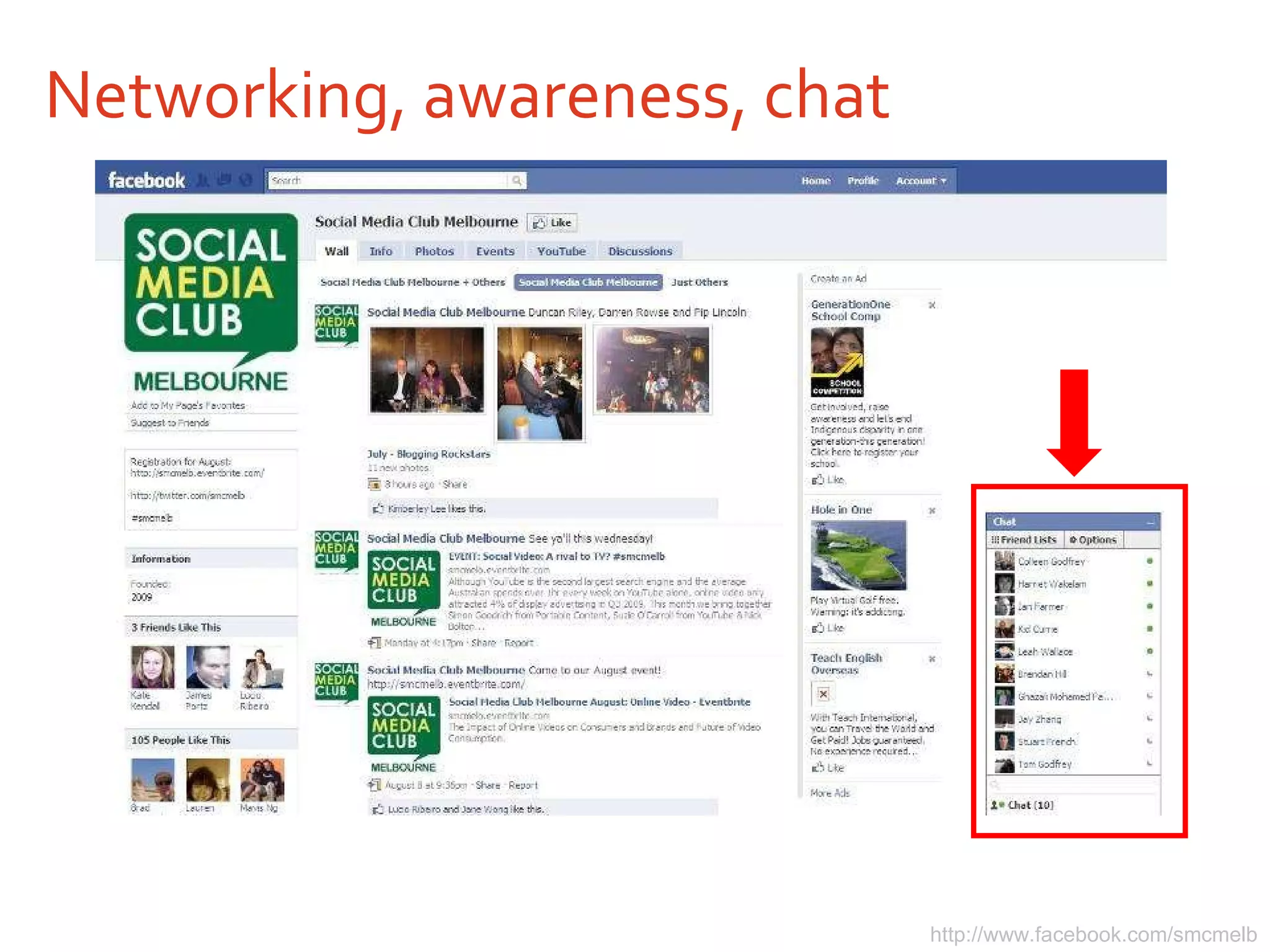 Networking, awareness, chat http://www.facebook.com/smcmelb 