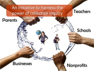 An initiative to harness the
    power of collective inquiry       Teachers
Parents

                                       Schools




     Businesses                    Nonprofits
 