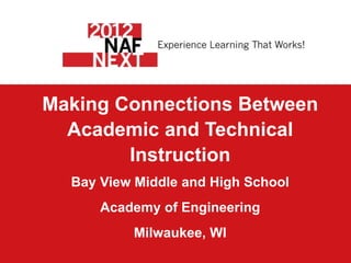 Making Connections Between
Academic and Technical
Instruction
Bay View Middle and High School
Academy of Engineering
Milwaukee, WI
 