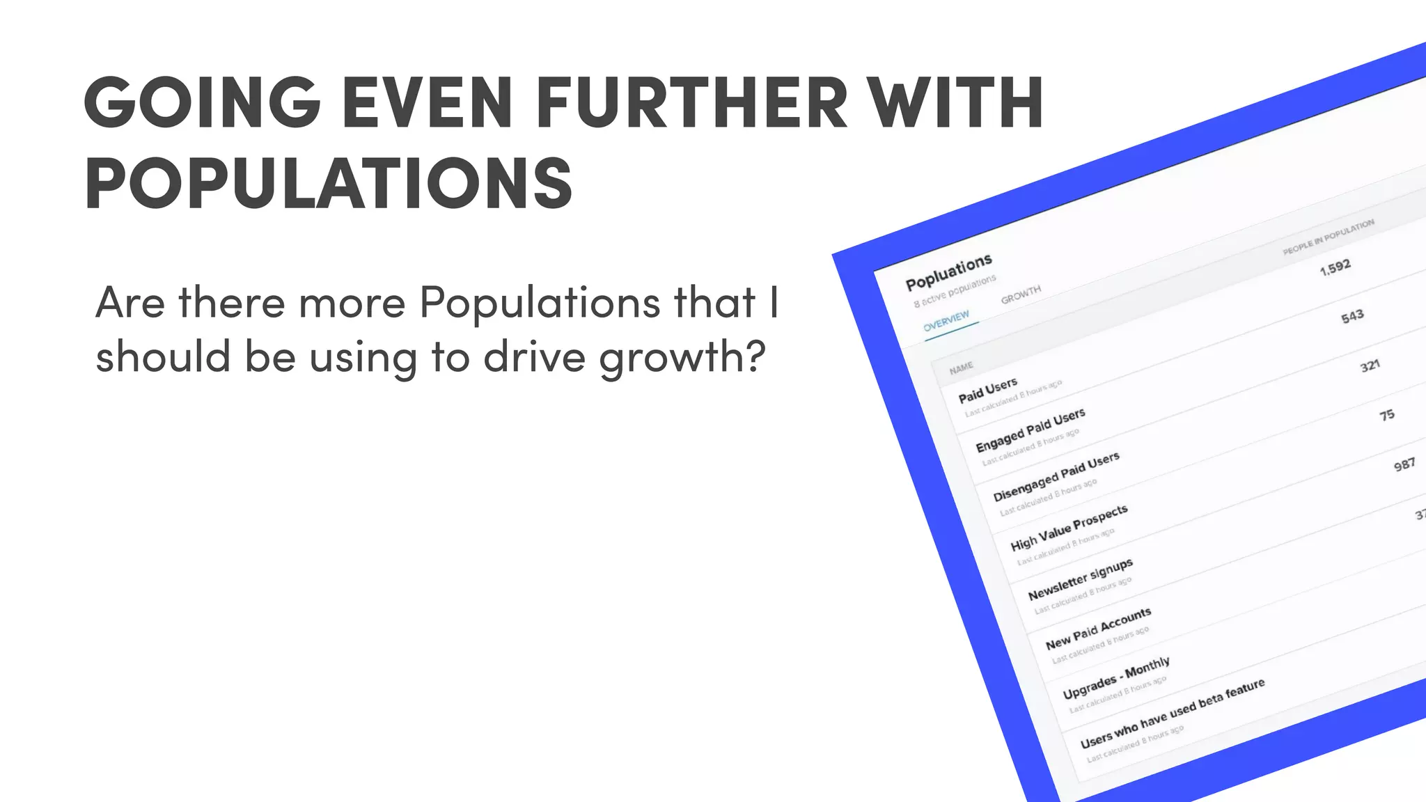 Are there more Populations that I
should be using to drive growth?
GOING EVEN FURTHER WITH
POPULATIONS
 