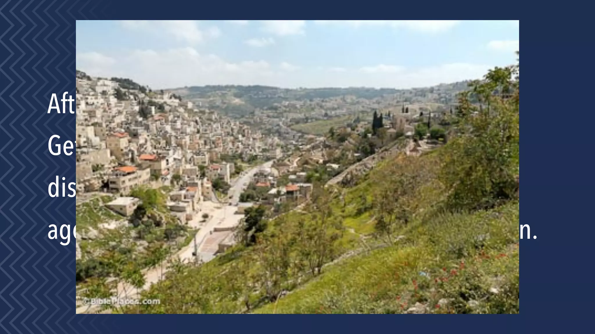 After praying,Jesus crossed the Valley to
Gethsemane (John 18:1),Jesus takes the three
disciples closest to him as he enters into an
agony of prayer.Then the worrying events begin.
 