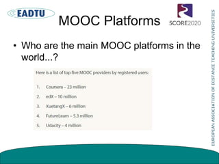 MOOC provider
• Which continents has provided the most
MOOC?
 