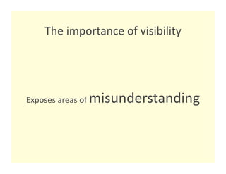 The importance of visibility 




Exposes areas of    misunderstanding 
 