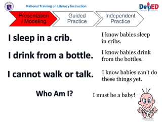National Training on Literacy Instruction
I know babies sleep
in cribs.
I know babies drink
from the bottles.
I know babie...
