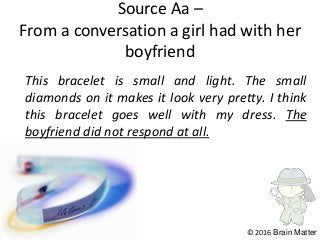 Source Aa –
From a conversation a girl had with her
boyfriend
This bracelet is small and light. The small
diamonds on it m...