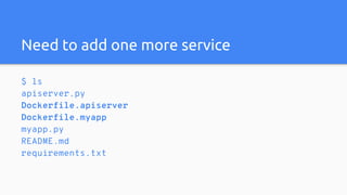 Need to add one more service
$ ls
apiserver.py
Dockerfile.apiserver
Dockerfile.myapp
myapp.py
README.md
requirements.txt
 