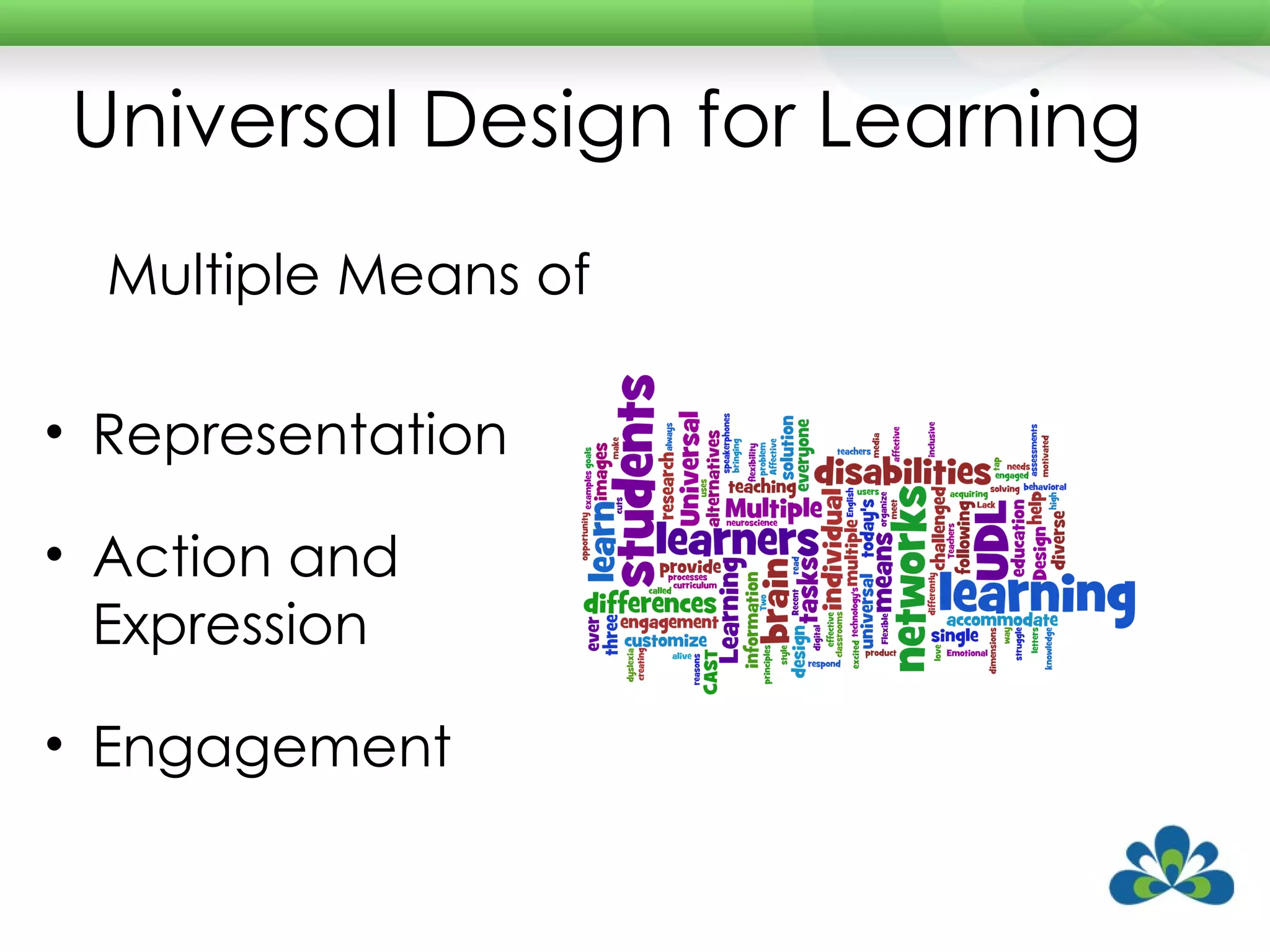 Universal Design for Learning Multiple Means of Representation Action and Expression Engagement 
