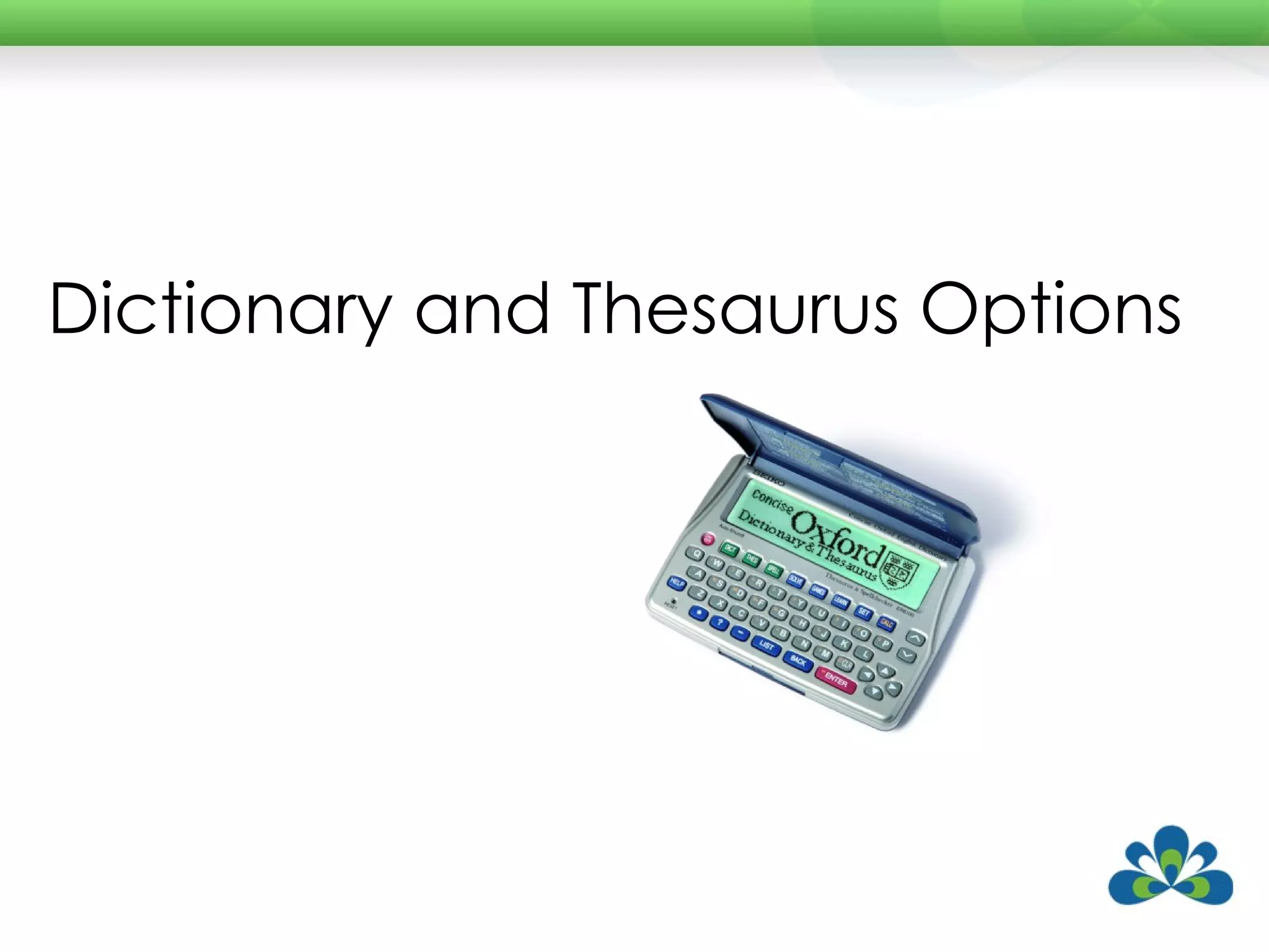 Dictionary and Thesaurus Options 