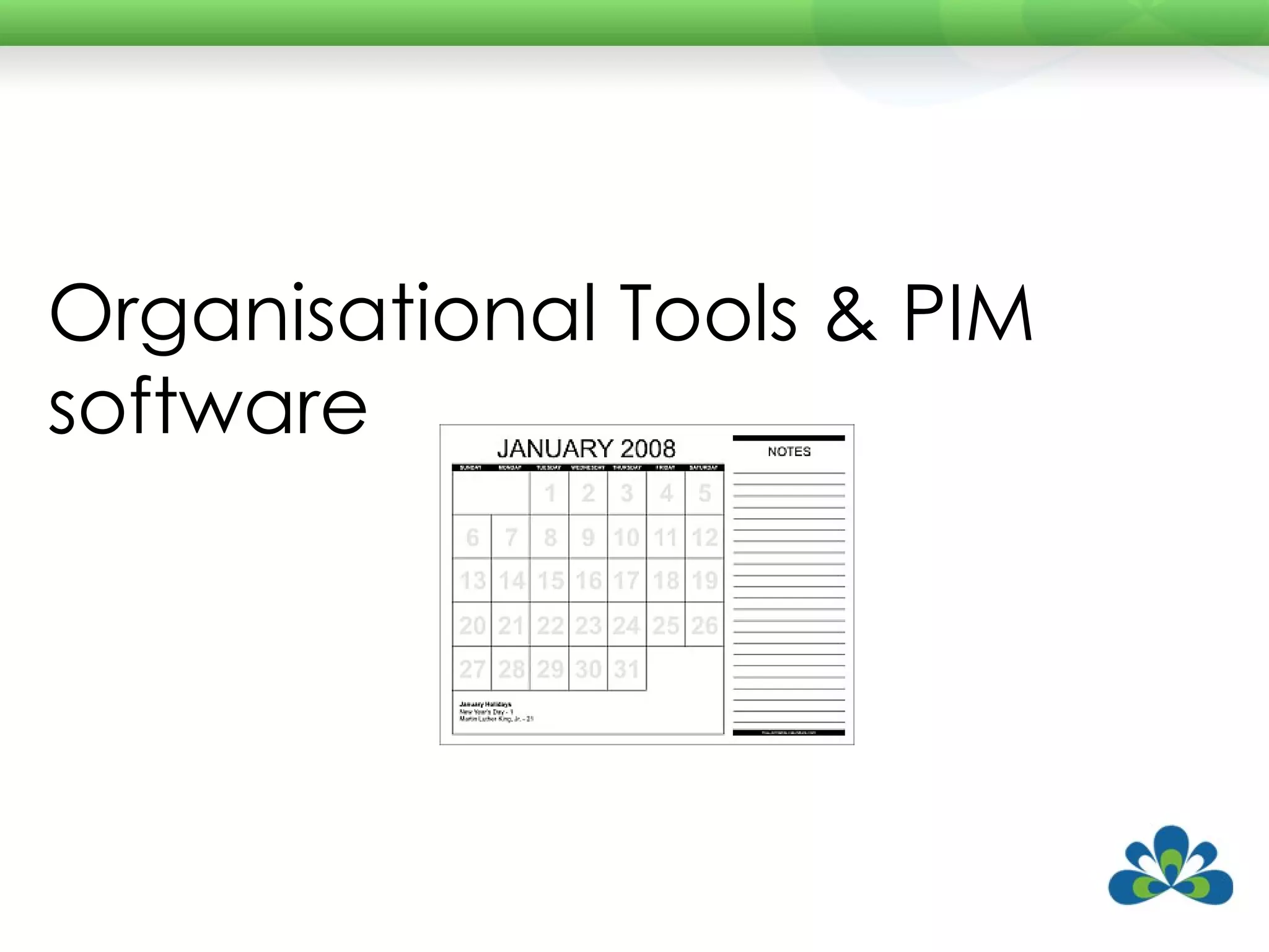 Organisational Tools & PIM software 