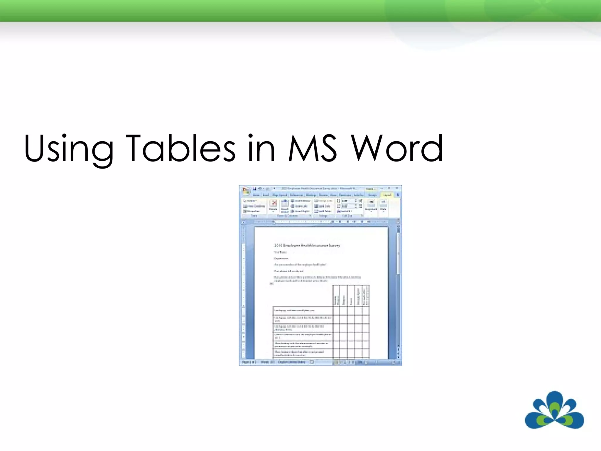 Using Tables in MS Word 
