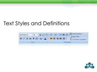 Text Styles and Definitions 