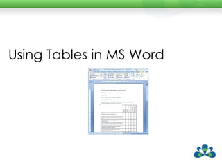 Using Tables in MS Word 