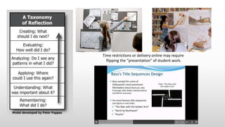 Time restrictions or delivery online may require
flipping the “presentation” of student work.
 
