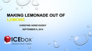 MAKING LEMONADE OUT OF 
LEMONS 
CHRISTINE HONEYGOSKY 
SEPTEMBER 8, 2014 
 
