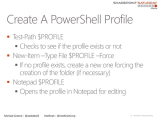 
       
 
       

 
       


Michael Greene - @webdes03   Intellinet - @IntellinetCorp   17   |SharePoint Saturday Atlanta
 