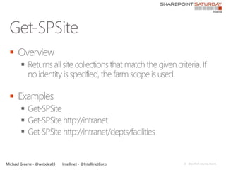 
       


 
       
       
       


Michael Greene - @webdes03   Intellinet - @IntellinetCorp   23   |SharePoint Saturday Atlanta
 